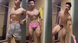 Daddy Gay: Muscle Asian boy small dick show off