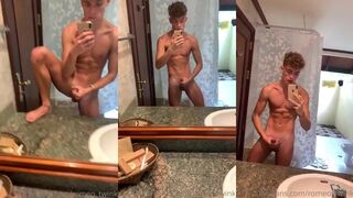 Romeo Twink jerks and cums in bathroom -