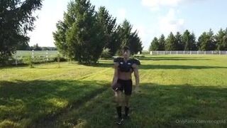 Sexy football player at the farm.