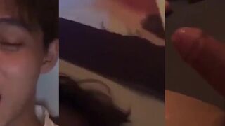 Cutie jerks his uncut cock and eats his cum